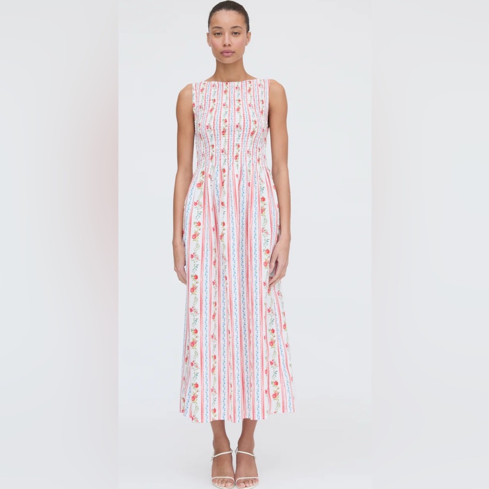 Floral Striped Maxi Dress - White and Red
